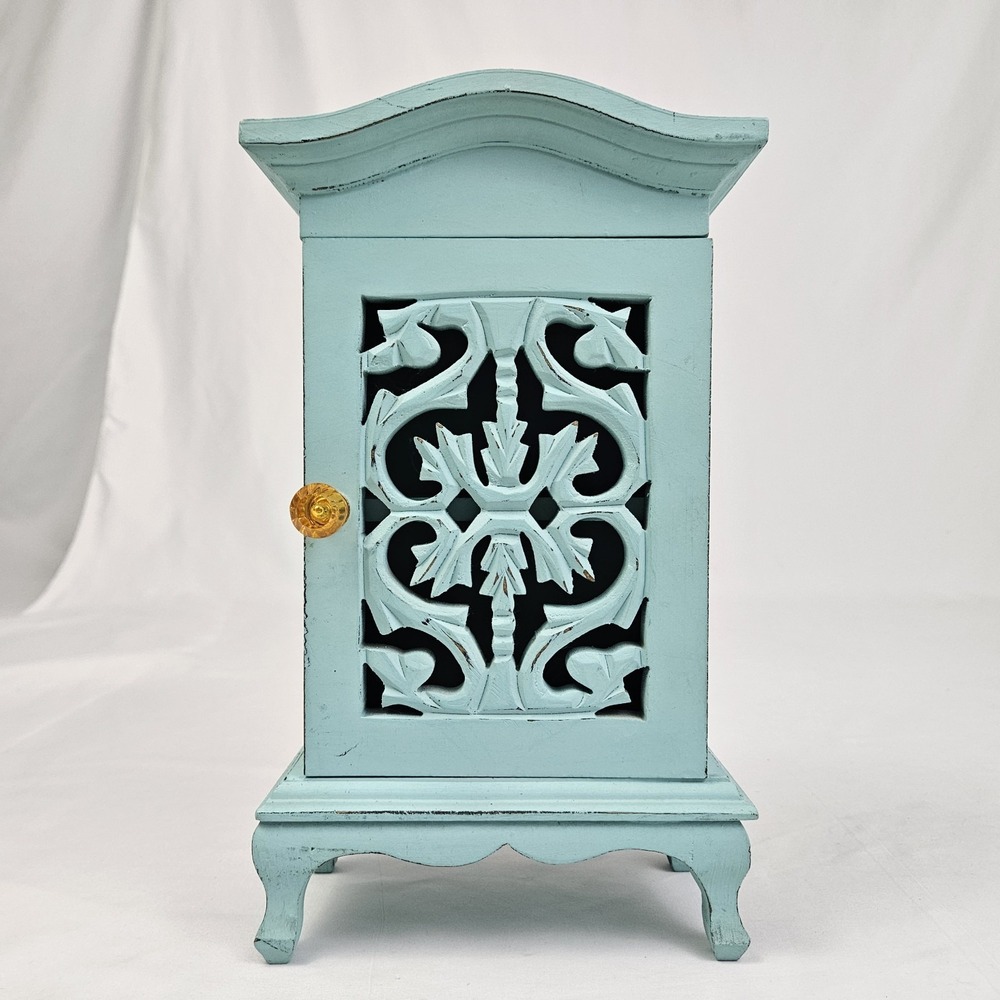 Jewelry Cabinet Armoire Door W/ Shelf Storage Painted Distressed Wood Victorian